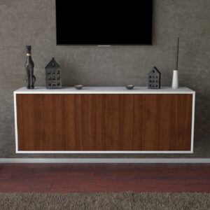 Lowboard - Allegra - Design Holzdekor - Wandmontage mit Push to Open 136 cm Weiss - Front Treibholz  Bestellnummer:1010200041