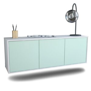 Lowboard - Allegra - Design Farbakzent - Wandmontage mit Push to Open 136 cm Weiss - Front Mint  Bestellnummer:1010200047