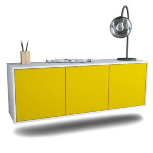 Lowboard - Allegra - Design Farbakzent - Wandmontage mit Push to Open 136 cm Weiss - Front T?rkis  Bestellnummer:1010200050