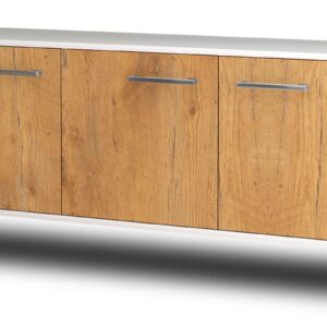 Lowboard - Allegra - Design Holzdekor - Wandmontage mit Griffe 136 cm Weiss - Front Eiche  Bestellnummer:1010200054