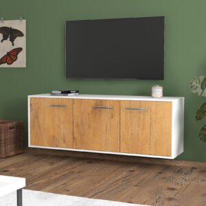 Lowboard - Allegra - Design Holzdekor - Wandmontage mit Griffe 136 cm Weiss - Front Pinie  Bestellnummer:1010200056