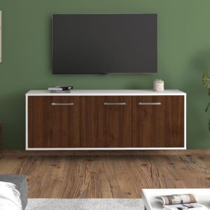 Lowboard - Allegra - Design Holzdekor - Wandmontage mit Griffe 136 cm Weiss - Front Treibholz  Bestellnummer:1010200058