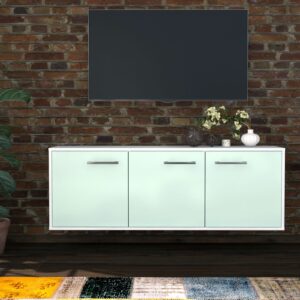 Lowboard - Allegra - Design Farbakzent - Wandmontage mit Griffe 136 cm Weiss - Front Gelb  Bestellnummer:1010200065