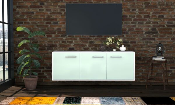 Lowboard - Allegra - Design Farbakzent - Wandmontage mit Griffe 136 cm Weiss - Front Gelb  Bestellnummer:1010200065