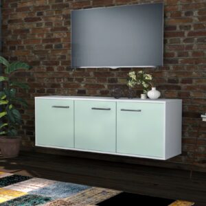 Lowboard - Allegra - Design Farbakzent - Wandmontage mit Griffe 136 cm Weiss - Front Lila  Bestellnummer:1010200066