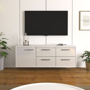 Lowboard - Aloisia - Design Hochglanz - Wandmontage mit Griffe 136 cm Weiss - Front Schwarz  Bestellnummer:1010200264