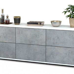 Lowboard - Alva - Design Industrie Stil - Freistehend mit Push to Open 136 cm Weiss - Front Beton  Bestellnummer:1010200308