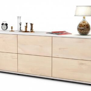 Lowboard - Alva - Design Holzdekor - Freistehend mit Push to Open 136 cm Weiss - Front Zeder  Bestellnummer:1010200312