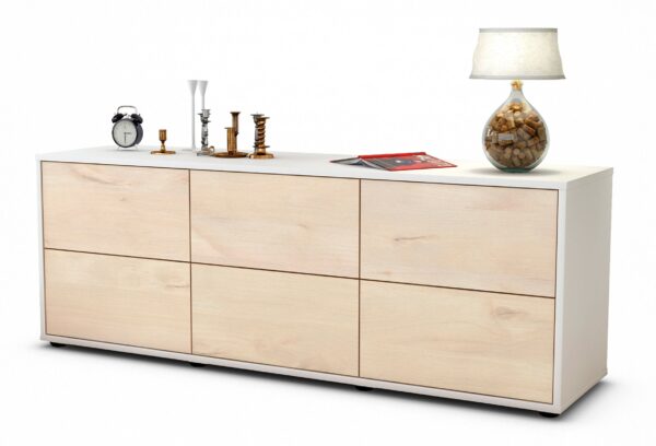 Lowboard - Alva - Design Holzdekor - Freistehend mit Push to Open 136 cm Weiss - Front Zeder  Bestellnummer:1010200312