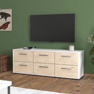 Lowboard - Alva - Design Holzdekor - Freistehend mit Griffe 136 cm Weiss - Front Pinie  Bestellnummer:1010200328