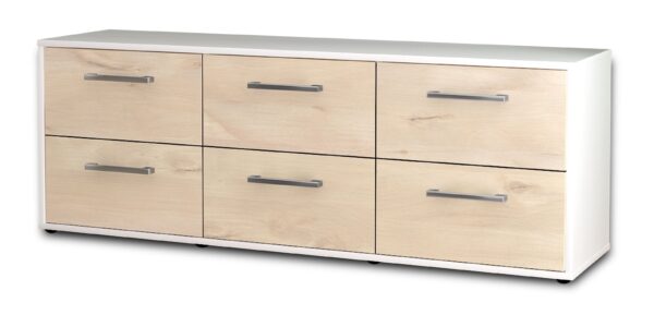 Lowboard - Alva - Design Holzdekor - Freistehend mit Griffe 136 cm Weiss - Front Zeder  Bestellnummer:1010200329