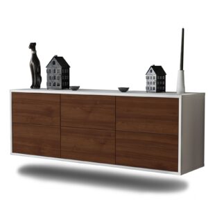 Lowboard - Alva - Design Holzdekor - Wandmontage mit Push to Open 136 cm Weiss - Front Eiche  Bestellnummer:1010200343