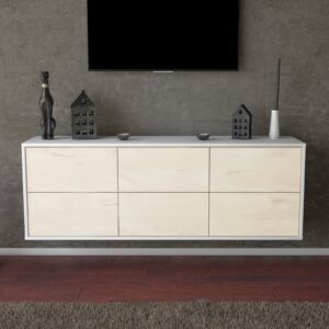 Lowboard - Alva - Design Holzdekor - Wandmontage mit Push to Open 136 cm Weiss - Front Walnuss  Bestellnummer:1010200344