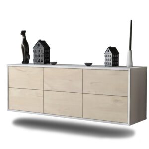 Lowboard - Alva - Design Holzdekor - Wandmontage mit Push to Open 136 cm Weiss - Front Zeder  Bestellnummer:1010200346