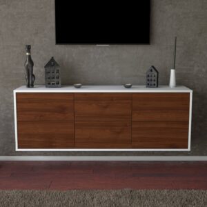 Lowboard - Alva - Design Holzdekor - Wandmontage mit Push to Open 136 cm Weiss - Front Treibholz  Bestellnummer:1010200347