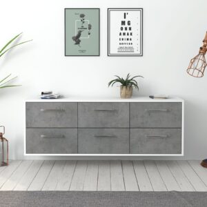 Lowboard - Alva - Design Industrie Stil - Wandmontage mit Griffe 136 cm Weiss - Front Rost  Bestellnummer:1010200358