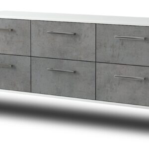 Lowboard - Alva - Design Industrie Stil - Wandmontage mit Griffe 136 cm Weiss - Front Beton  Bestellnummer:1010200359