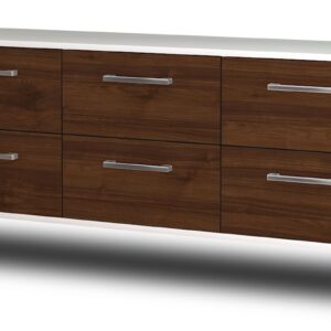 Lowboard - Alva - Design Holzdekor - Wandmontage mit Griffe 136 cm Weiss - Front Eiche  Bestellnummer:1010200360