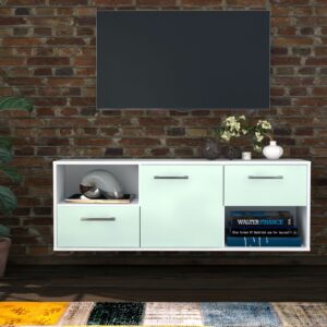 Lowboard - Ambra - Design Farbakzent - Wandmontage mit Griffe 136 cm Weiss - Front Gelb  Bestellnummer:1010200983