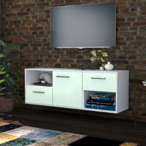 Lowboard - Ambra - Design Farbakzent - Wandmontage mit Griffe 136 cm Weiss - Front Lila  Bestellnummer:1010200984