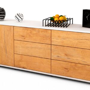 Lowboard - Amedea - Design Holzdekor - Freistehend mit Push to Open 136 cm Weiss - Front Zeder  Bestellnummer:1010201332