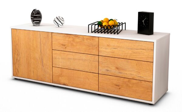 Lowboard - Amedea - Design Holzdekor - Freistehend mit Push to Open 136 cm Weiss - Front Zeder  Bestellnummer:1010201332