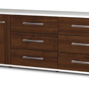 Lowboard - Amedea - Design Holzdekor - Freistehend mit Griffe 136 cm Weiss - Front Walnuss  Bestellnummer:1010201347