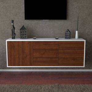 Lowboard - Amedea - Design Holzdekor - Wandmontage mit Push to Open 136 cm Weiss - Front Eiche  Bestellnummer:1010201363