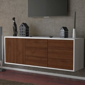 Lowboard - Amedea - Design Holzdekor - Wandmontage mit Push to Open 136 cm Weiss - Front Pinie  Bestellnummer:1010201365