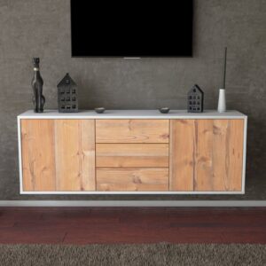 Lowboard - Ameline - Design Holzdekor - Wandmontage mit Push to Open 136 cm Weiss - Front Walnuss  Bestellnummer:1010201466