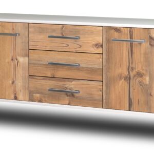 Lowboard - Ameline - Design Holzdekor - Wandmontage mit Griffe 136 cm Weiss - Front Pinie  Bestellnummer:1010201484