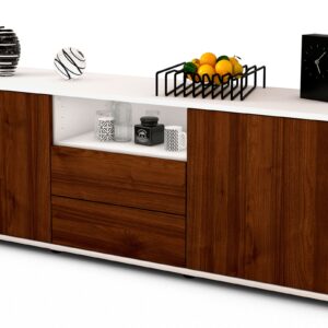 Lowboard - Ameriga - Design Holzdekor - Freistehend mit Push to Open 136 cm Weiss - Front Eiche  Bestellnummer:1010201533