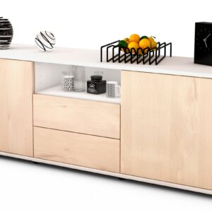 Lowboard - Ameriga - Design Holzdekor - Freistehend mit Push to Open 136 cm Weiss - Front Zeder  Bestellnummer:1010201536