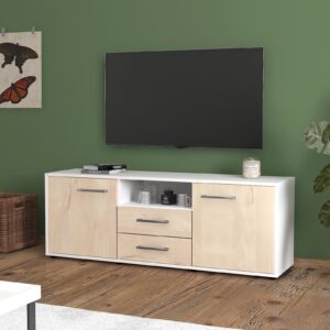 Lowboard - Ameriga - Design Holzdekor - Freistehend mit Griffe 136 cm Weiss - Front Pinie  Bestellnummer:1010201552