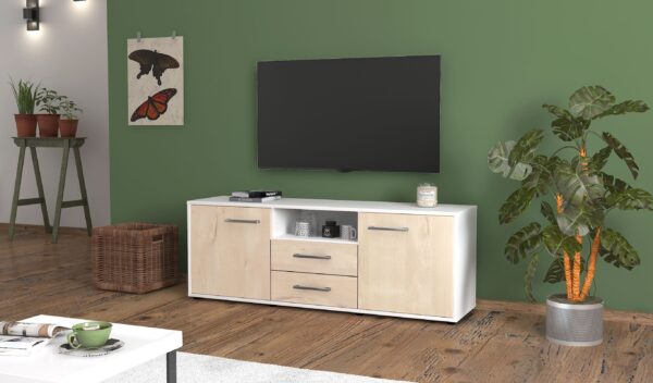 Lowboard - Ameriga - Design Holzdekor - Freistehend mit Griffe 136 cm Weiss - Front Pinie  Bestellnummer:1010201552