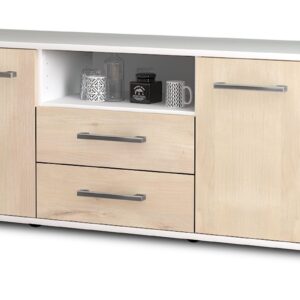 Lowboard - Ameriga - Design Holzdekor - Freistehend mit Griffe 136 cm Weiss - Front Zeder  Bestellnummer:1010201553