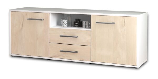 Lowboard - Ameriga - Design Holzdekor - Freistehend mit Griffe 136 cm Weiss - Front Zeder  Bestellnummer:1010201553