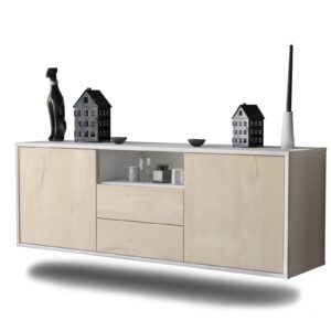 Lowboard - Ameriga - Design Holzdekor - Wandmontage mit Push to Open 136 cm Weiss - Front Zeder  Bestellnummer:1010201570