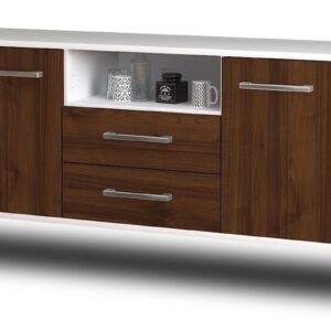 Lowboard - Ameriga - Design Holzdekor - Wandmontage mit Griffe 136 cm Weiss - Front Eiche  Bestellnummer:1010201584