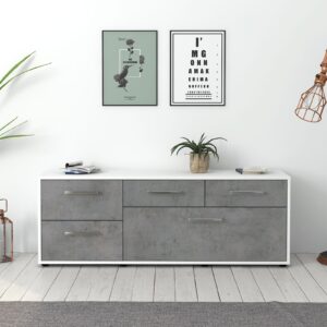 Lowboard - Anais - Design Industrie Stil - Freistehend mit Griffe 136 cm Weiss - Front Rost  Bestellnummer:1010201956