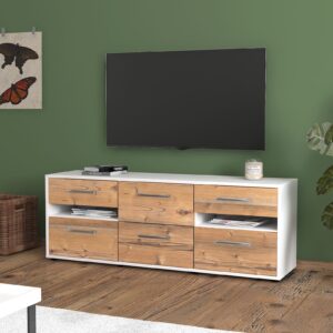 Lowboard - Andrea - Design Holzdekor - Freistehend mit Griffe 136 cm Weiss - Front Eiche  Bestellnummer:1010202060