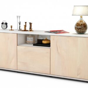 Lowboard - Andreana - Design Holzdekor - Freistehend mit Push to Open 136 cm Weiss - Front Zeder  Bestellnummer:1010202148