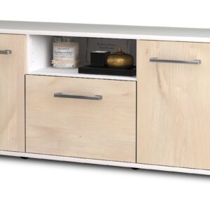 Lowboard - Andreana - Design Holzdekor - Freistehend mit Griffe 136 cm Weiss - Front Zeder  Bestellnummer:1010202165