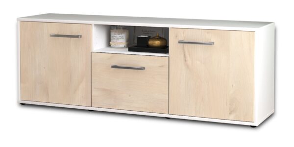 Lowboard - Andreana - Design Holzdekor - Freistehend mit Griffe 136 cm Weiss - Front Zeder  Bestellnummer:1010202165