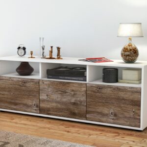 Lowboard - Andrina - Design Holzdekor - Freistehend mit Push to Open 136 cm Weiss - Front Pinie  Bestellnummer:1010202249