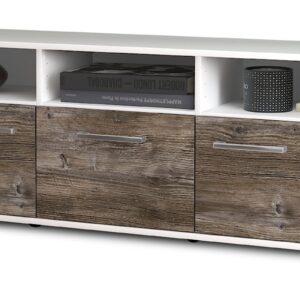 Lowboard - Andrina - Design Holzdekor - Freistehend mit Griffe 136 cm Weiss - Front Treibholz  Bestellnummer:1010202268