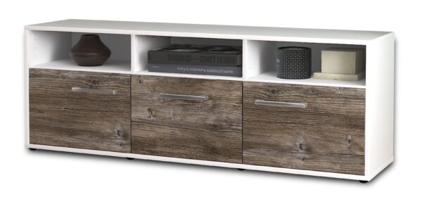 Lowboard - Andrina - Design Holzdekor - Freistehend mit Griffe 136 cm Weiss - Front Treibholz  Bestellnummer:1010202268