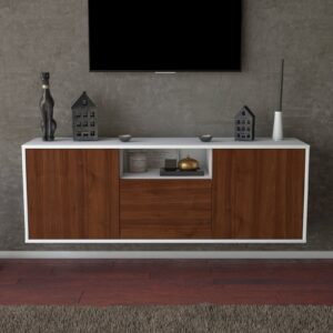 Lowboard - Andrina - Design Holzdekor - Wandmontage mit Push to Open 136 cm Weiss - Front Eiche  Bestellnummer:1010202281