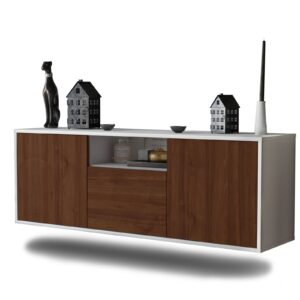 Lowboard - Andrina - Design Holzdekor - Wandmontage mit Push to Open 136 cm Weiss - Front Zeder  Bestellnummer:1010202284