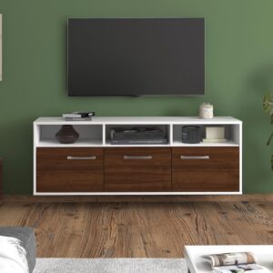 Lowboard - Andrina - Design Holzdekor - Wandmontage mit Griffe 136 cm Weiss - Front Eiche  Bestellnummer:1010202298